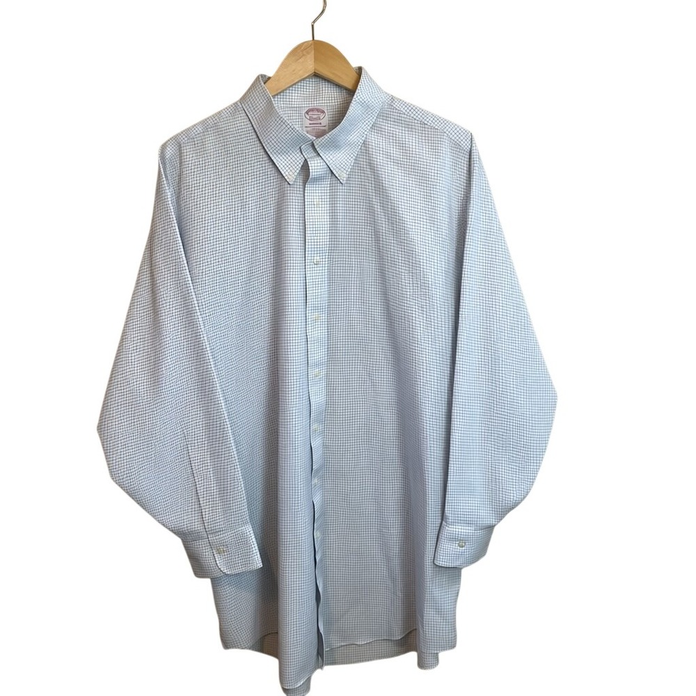 Brooks Brothers Madison Non-Iron Dress Shirt 18.5 34 Blue White Check Supima